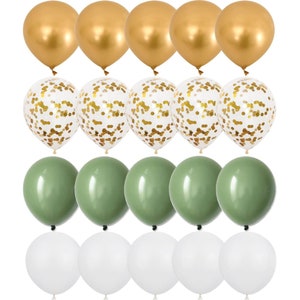 Metallic Gold, Sage Green and White Balloons 12 inch Confetti Balloons for Party by Taver