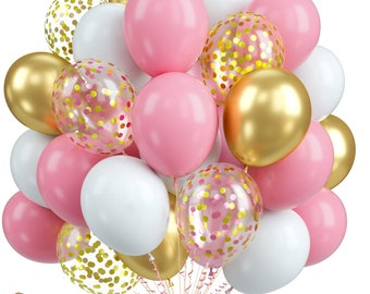 Pink Gold Balloons, 12Inch Metallic Gold Confetti Pastel Pink Latex  Helium by Taver