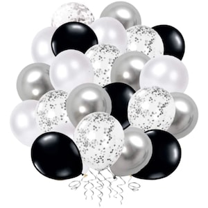 Silver Metallic, Confetti, Black & White Balloons 10/25/50/100 Packs 12" Birthday Party Decoration Celebration TAVER