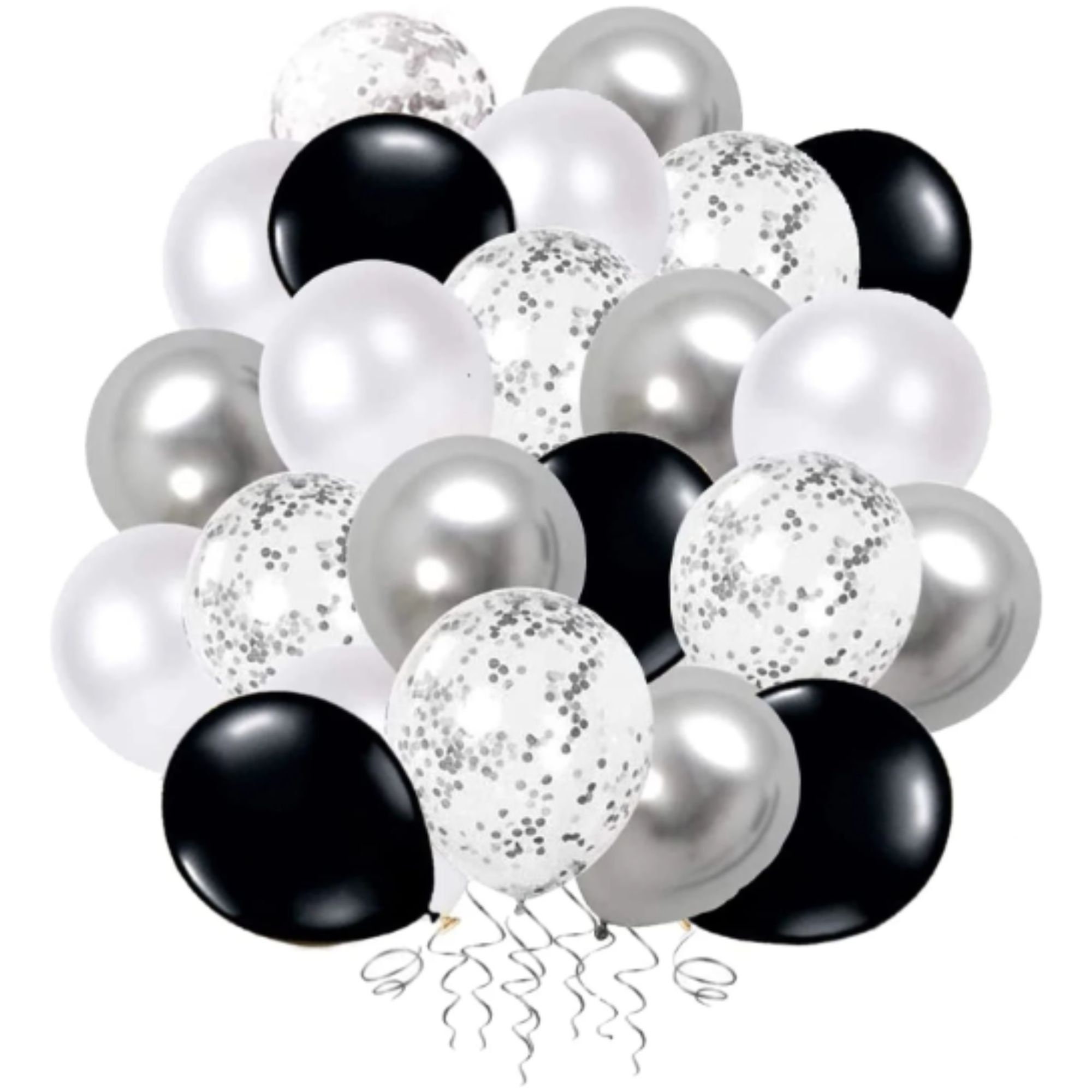 Silver Metallic, Confetti, Black & White Balloons 10/25/50 Silver Metallic, Confetti, Black & White Balloons 10/25/50