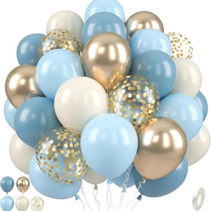 Ballons bleus poussiéreux, 30,5 cm (12 pouces) de brume glacée rétro blanc sable macaron bleu champagne or pour baby shower, décoration de fête de mariage nuptiale