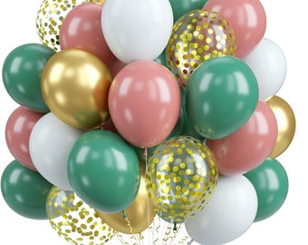 Pink, Green, Gold Confetti Balloons, Retro 12 inch Latex for birthdays by Taver