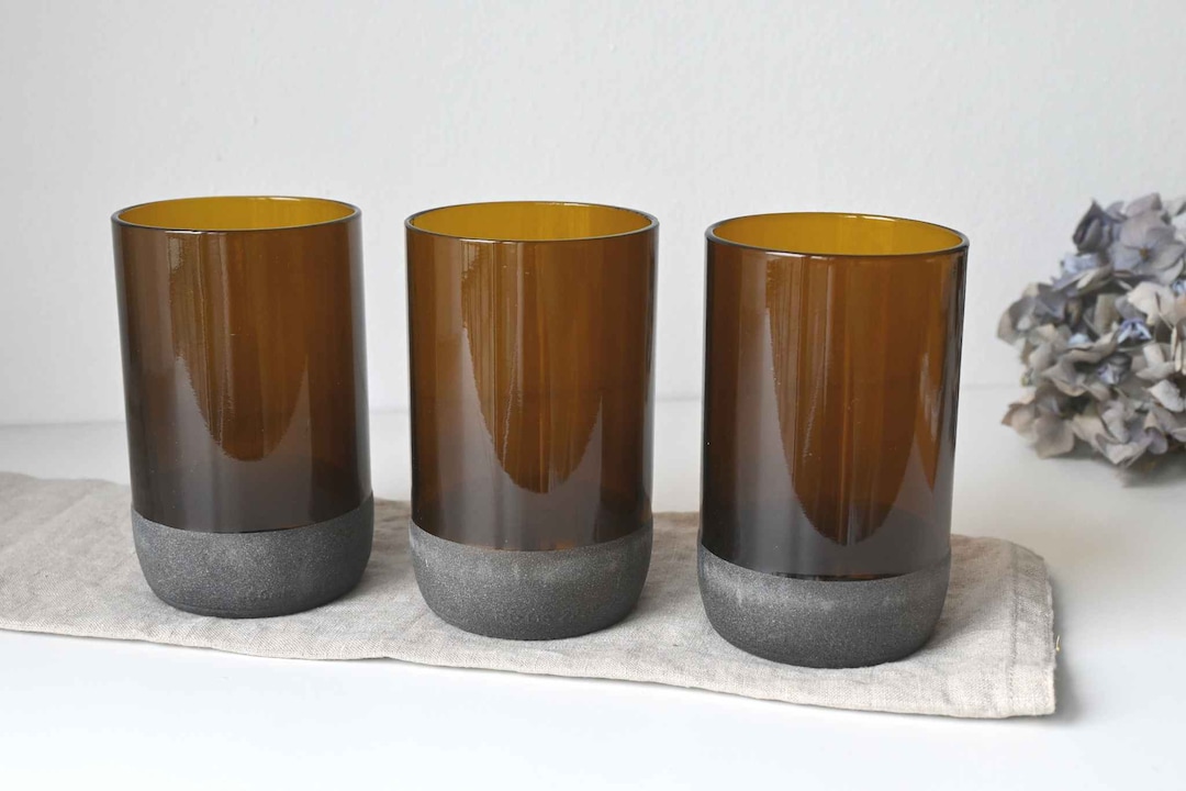 Set of 3 Drinking Glasses Made From Recycled Glass 100 Etsy