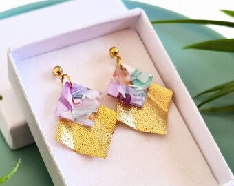 Pastel Acrylic Post Earrings Origami Gold Earrings