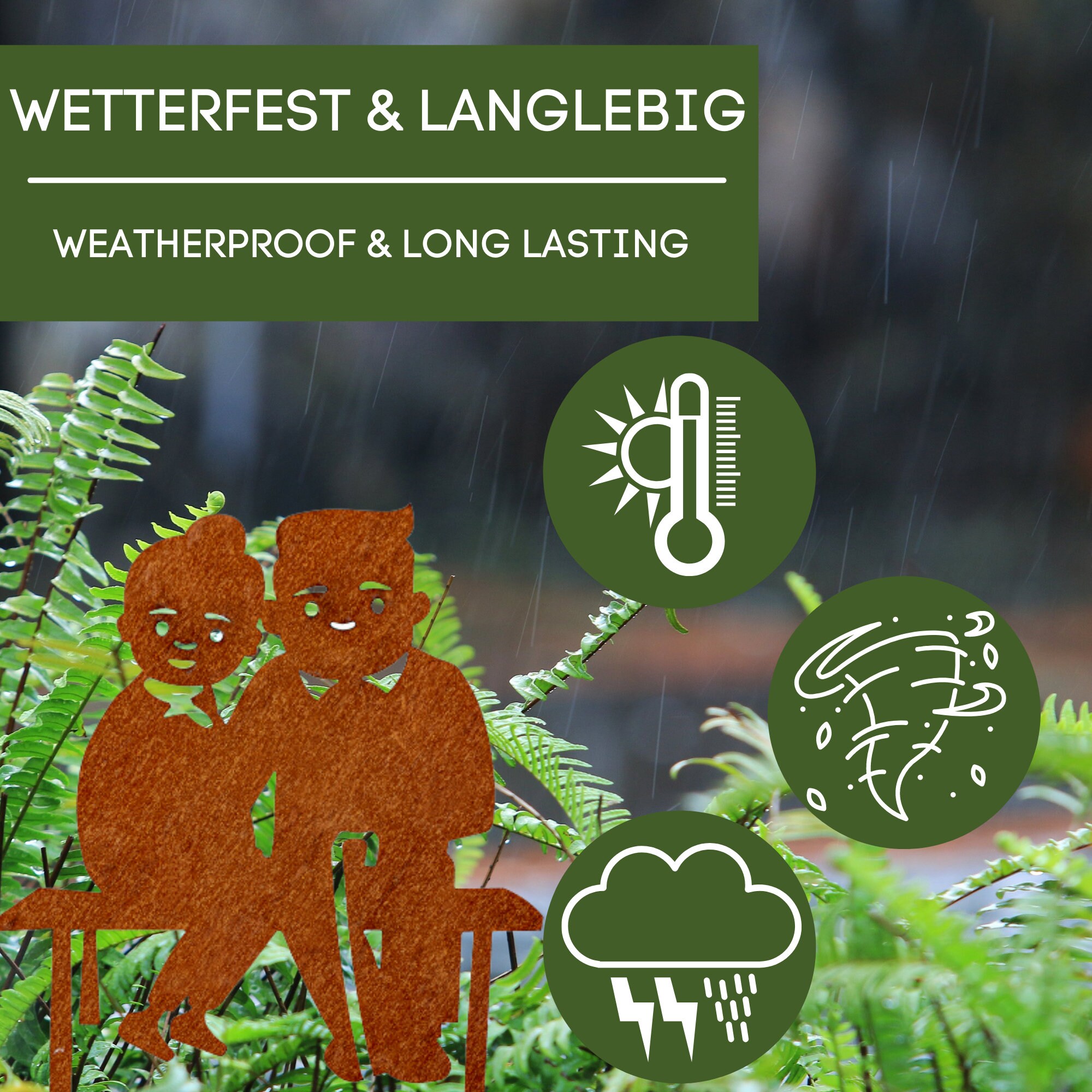 Onperpoe Oma & Opa Gartenfiguren - Roststecker Mit Patina 21x22cm