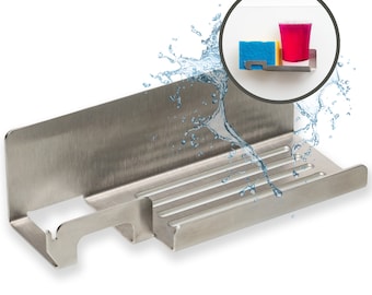 Spülbecken Organizer – Edelstahl Utensilienhalter Küche/ Spüle Organizer – Selbstklebend mit Spüllappen Halterung– Made in Germany