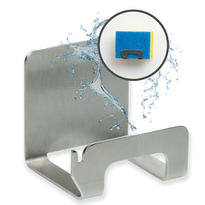 Schwammhalter Küche – Edelstahl Spülschwamm Halterung / Schwammhalter Spülbecken – Selbstklebend mit Spültuchhalter – Made in Germany
