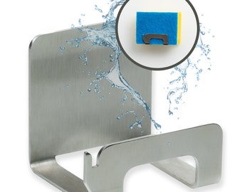 Schwammhalter Küche – Edelstahl Spülschwamm Halterung / Schwammhalter Spülbecken – Selbstklebend mit Spültuchhalter – Made in Germany