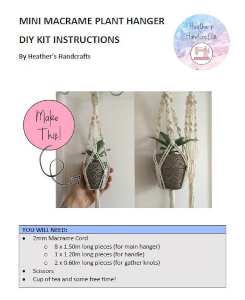 DIY Mini Macrame Plant Hanger INSTRUCTIONS ONLY, Mini Cacti or Succulent Hanger, Car Plant Hanger, Instant Digital Download Pdf Pattern image 2