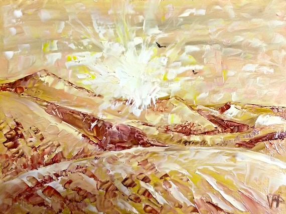Desert Painting African Original Art Landscape Wall Art Impasto Oil Artwork 6 By 8 By VerPaxArt