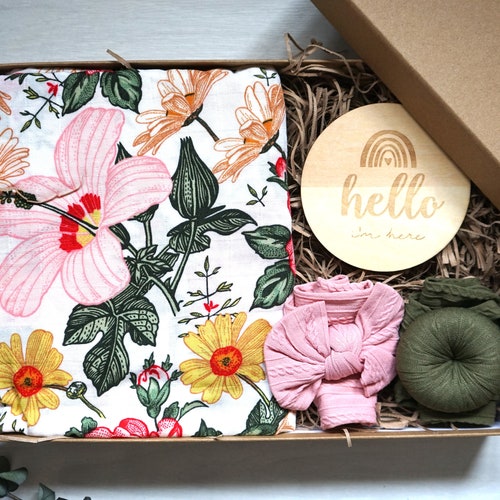 Baby Girl Gift Box/baby Swaddle and Headband Set/swaddle Set Etsy