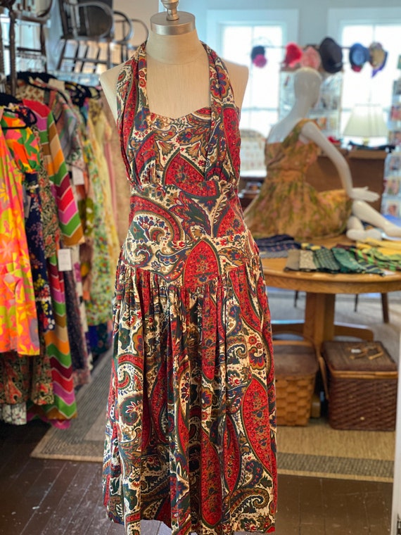 1950s Printed Halter Dress