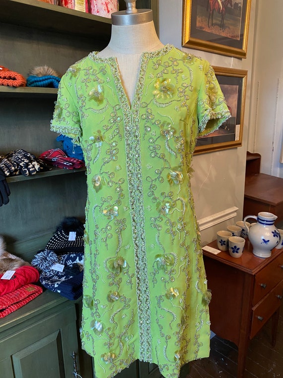 1960s Lime green beaded dress