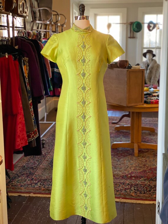 1960s Lime green beaded dress