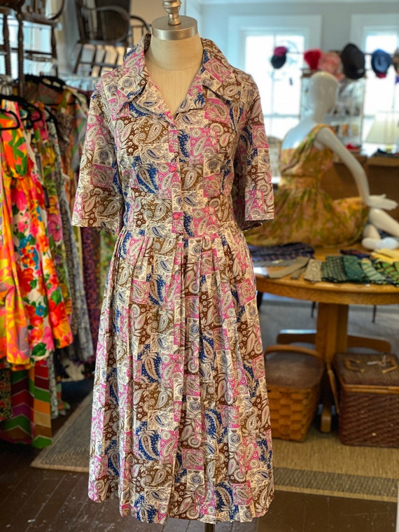1950s block print dress