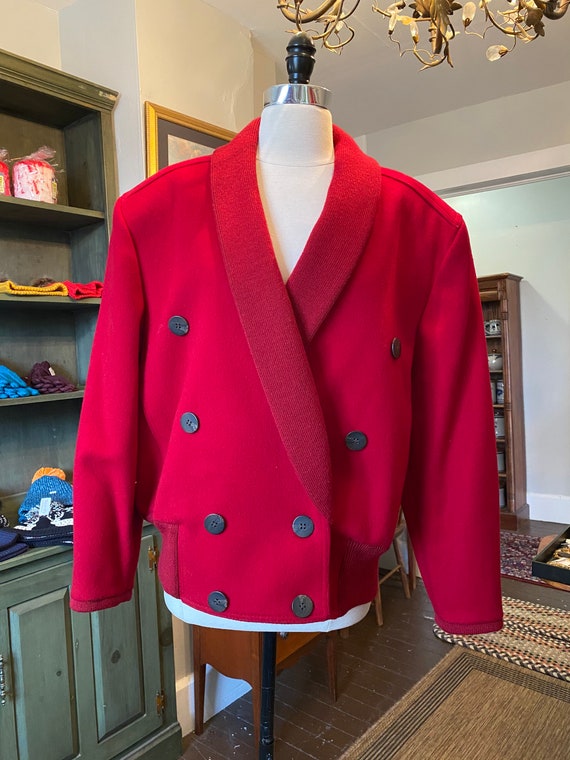 1980s red shawl collar coat