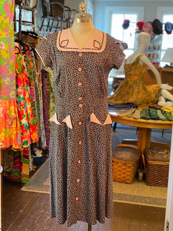 Late 1940s cotton print dress