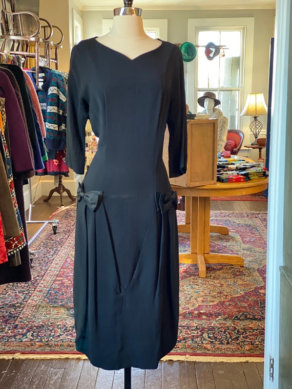 1950s drop waist bow dress