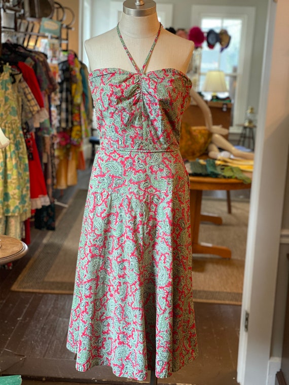 1950s Red and Green Halter Dress