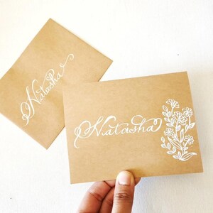 Tarjetas de caligrafía personalizadas, tarjetas Kraft, tarjetas para damas de honor, tarjetas para padrinos de boda, tarjetas de felicitación, tarjetas hechas a mano, tarjetas personalizadas, tarjetas de cumpleaños