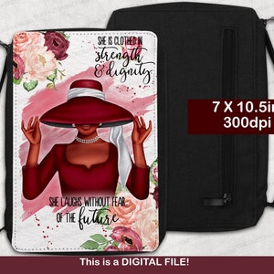 Bible Cover Sublimation Design PNG, Bible Cover design, She is Cloth in Strength and Dignity, Religious Sublimation PNG, Digital Download