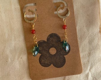 Howl's Moving Castle Earrings, Gold Gemstone Dangle, Handmade