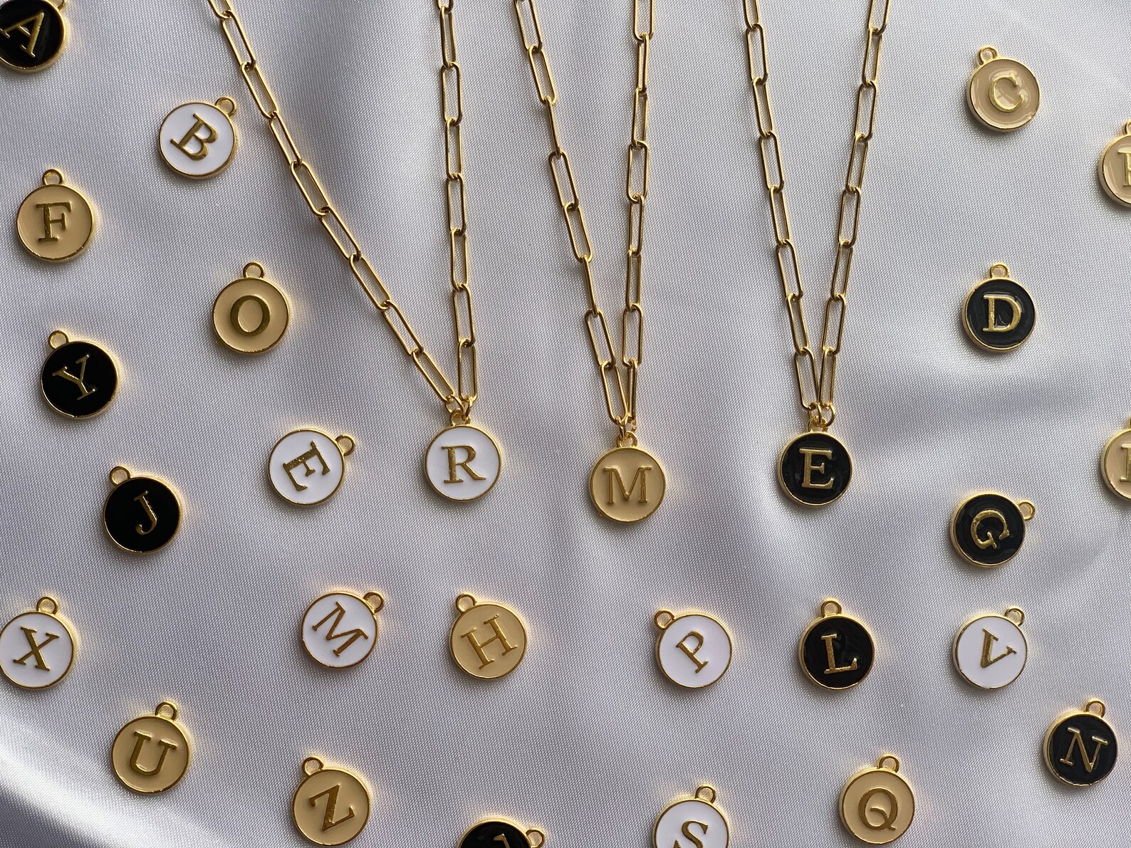 Gold Initial Personalized Enamel Paperclip Chain Necklace Etsy