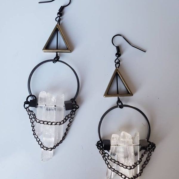 Ice queen | raw crystal quartz earrings | clear quartz earrings | boho earrings | mid-century modern earrings