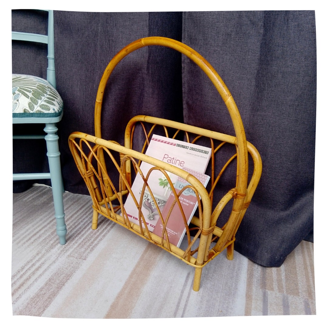 60s/70s Rattan Magazine Rack - Etsy