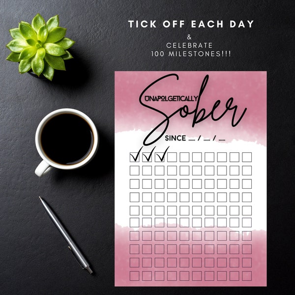 Sober Gift | Sobriety Tracker | 100 Days Sober | Habit Tracker | Sobriety Journal | Unapologetically Sober | Sobriety Chip