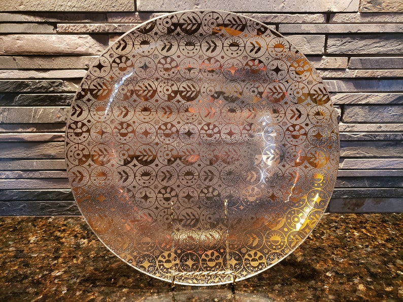 Vintage Georges Briard Gold Plated Glass Serving PlatePlatter