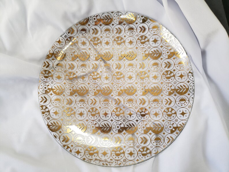 Vintage Georges Briard Gold Plated Glass Serving PlatePlatter