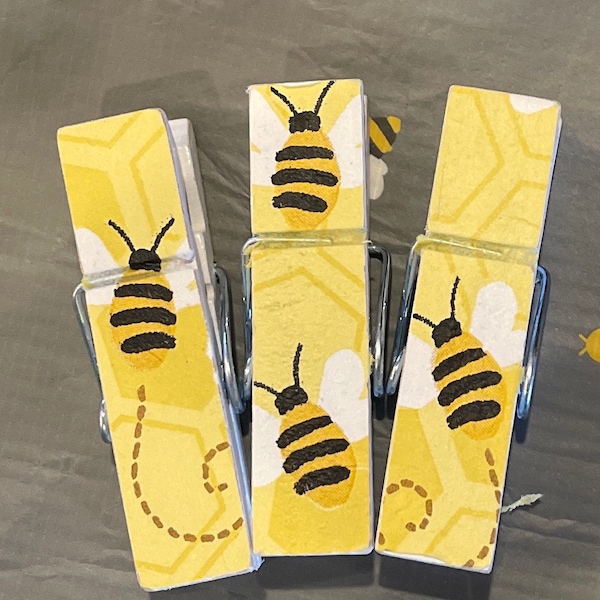 Bumble Bees Wood Clothespin Chip Clip Set/3