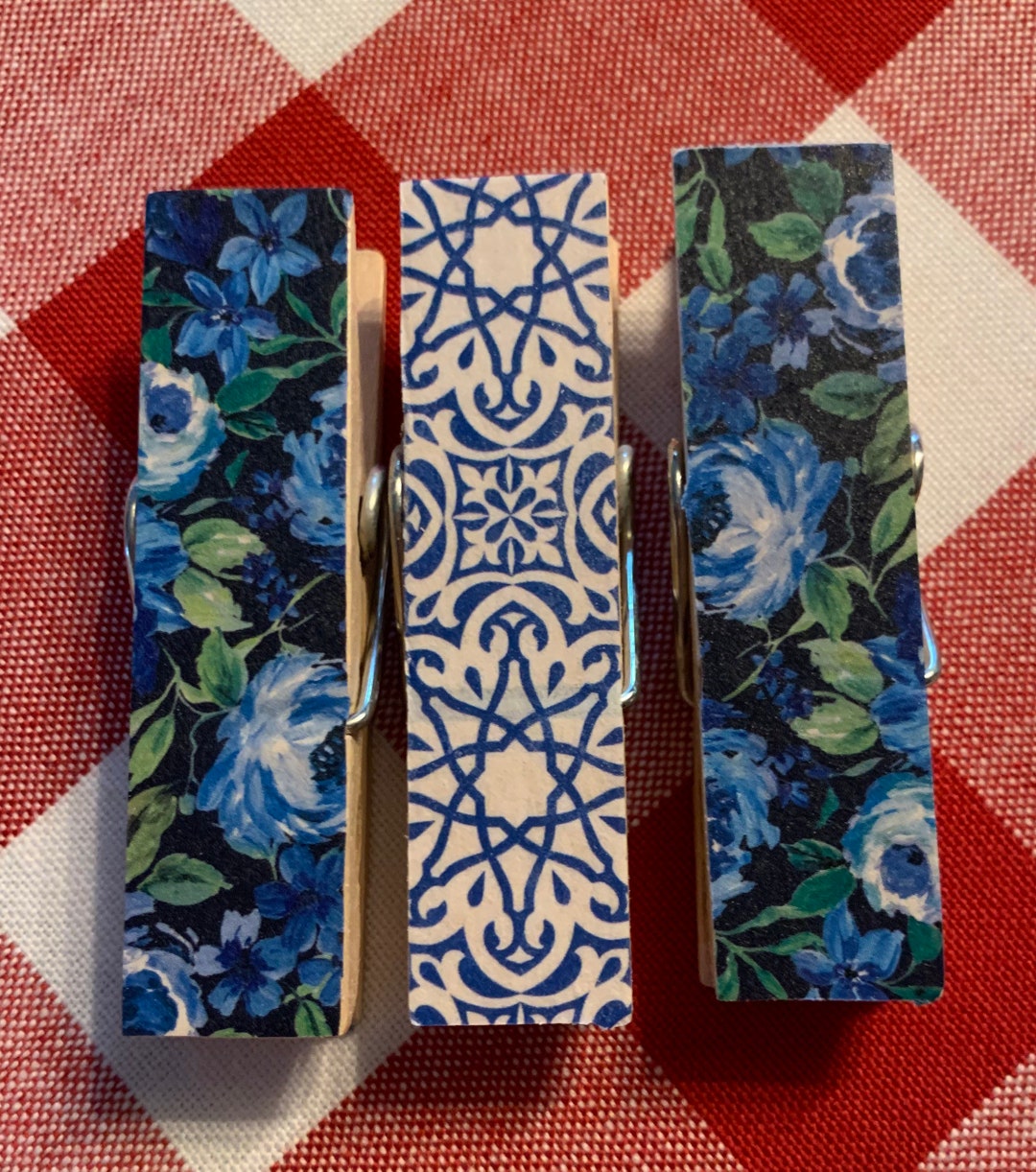Pretty Blue Floral Wood Clothespins Chip Clip Set/3 Etsy