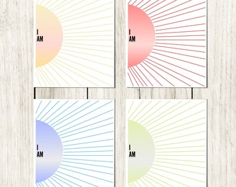 Sunburst "I Am" Arbeitsblatt - Regenbogen Set von 12 Stück