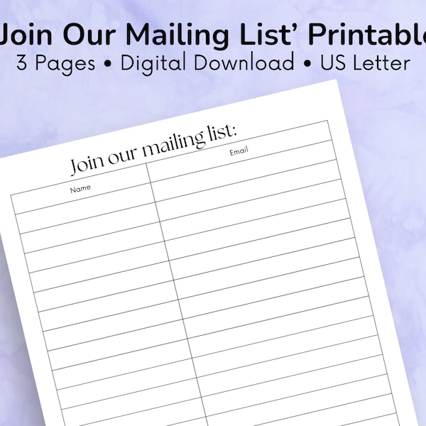 Join Our Mailing List - Printable - Digital Download | For front desk, office, studio