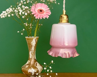 Vintage globe pendant light in white and pink opaline