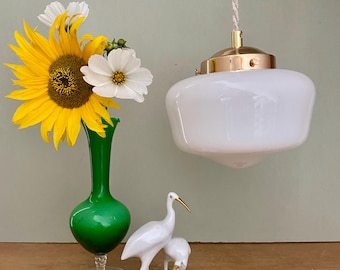 Vintage globe pendant light in white opaline
