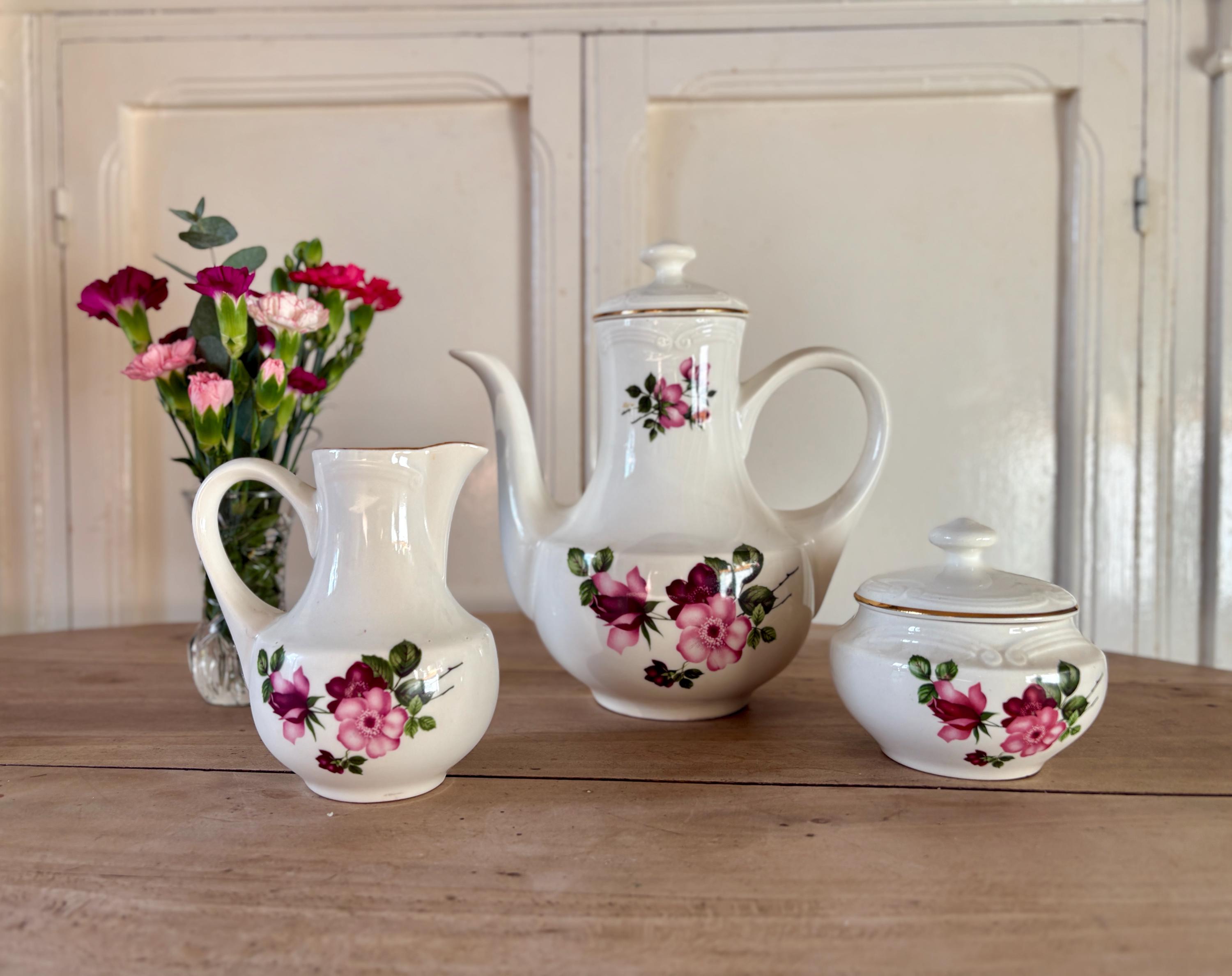 Service à Café Miniature - Dinette Porcelaine - Décor Floral Art Déco - Occasion