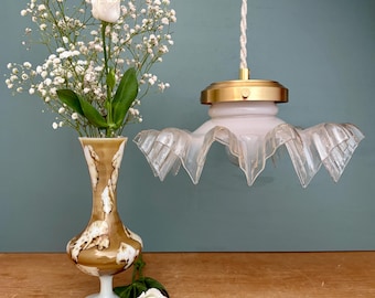 Suspension abat-jour vintage en verre blanc et transparent