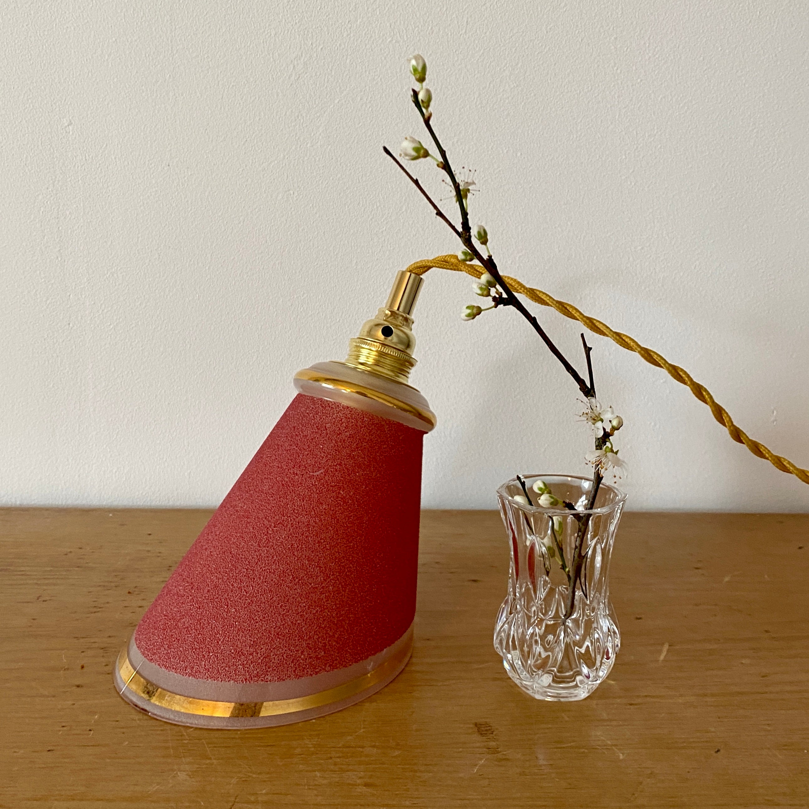 Vintage Tulpenlampe aus rot sandgestrahltem Glas