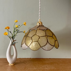 Vintage mother-of-pearl and brass lampshade pendant light