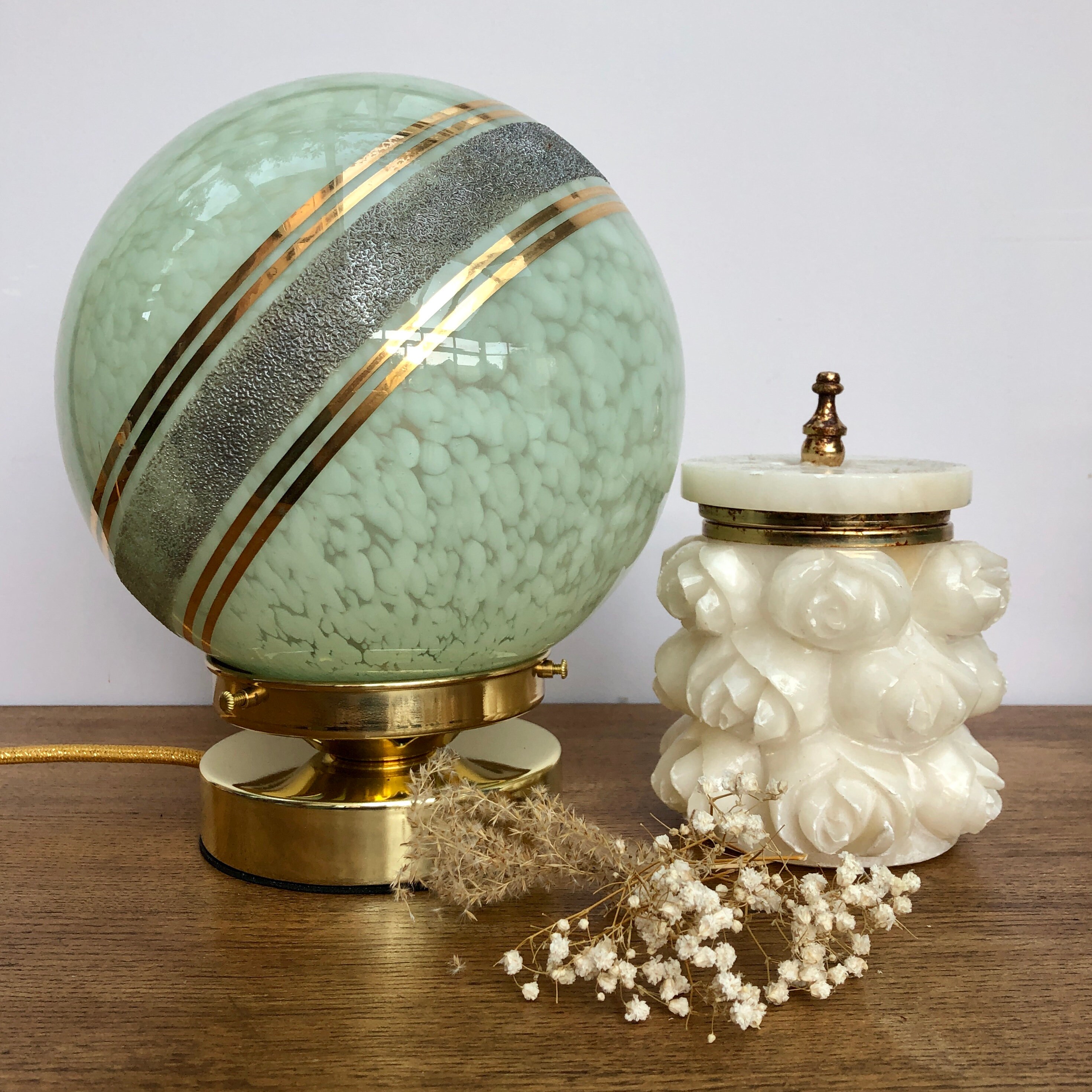 Lampe à Poser Globe Vintage en Verre de Clichy