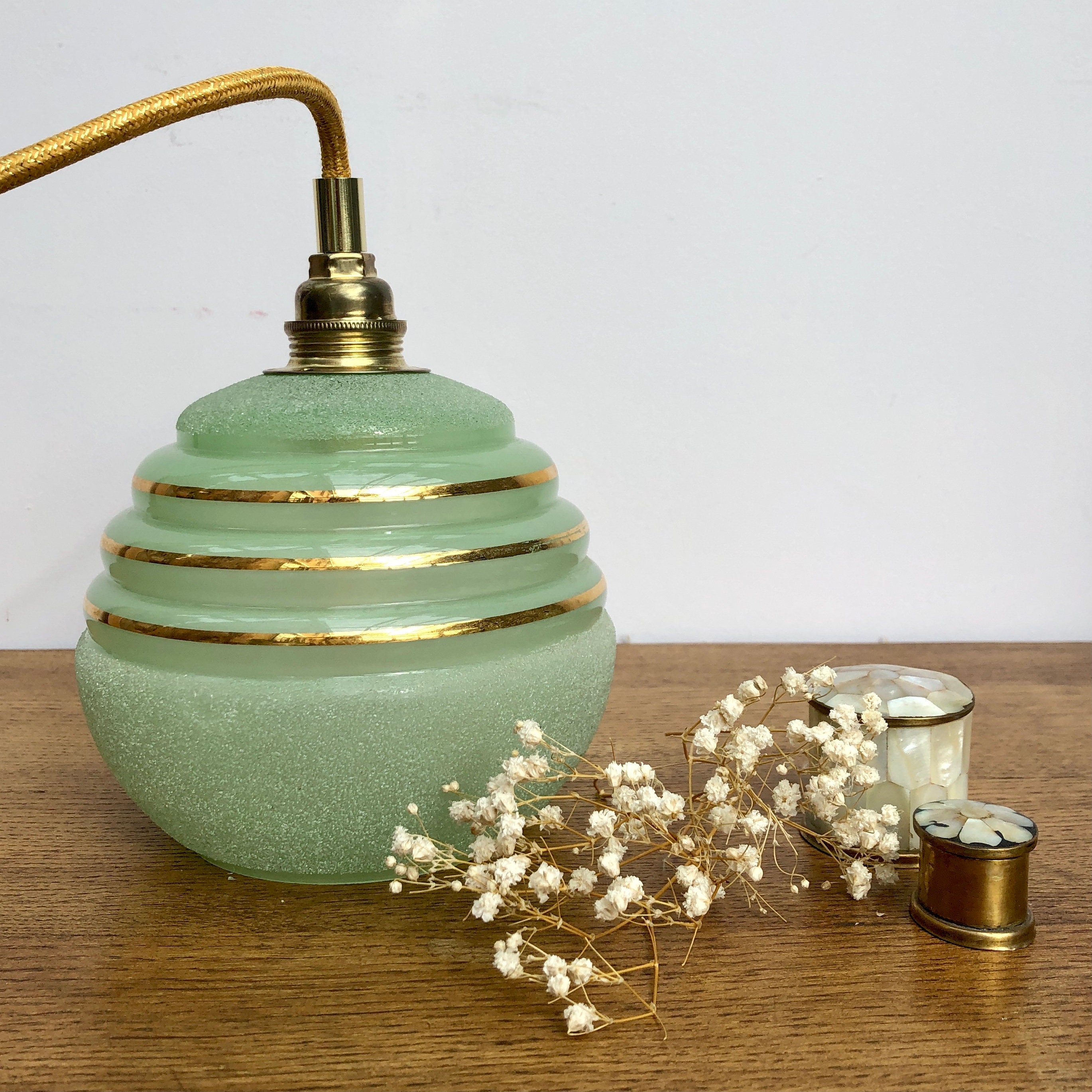 Baladeuse Globe Vintage en Verre Givré Vert