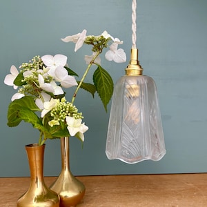 Vintage art deco frosted glass tulip pendant light