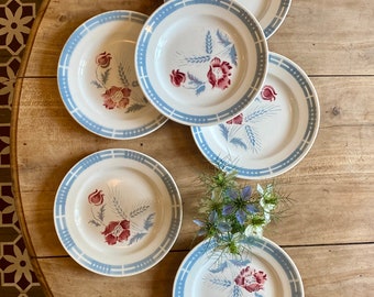 Set of 6 vintage dinner plates, Carole model, from the Digoin Sarreguemines factory