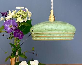 Vintage green and gold Clichy glass lampshade pendant light