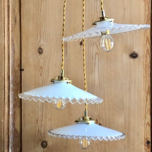Vintage triple white opaline lampshade pendant light