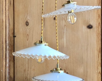 Vintage triple white opaline lampshade pendant light