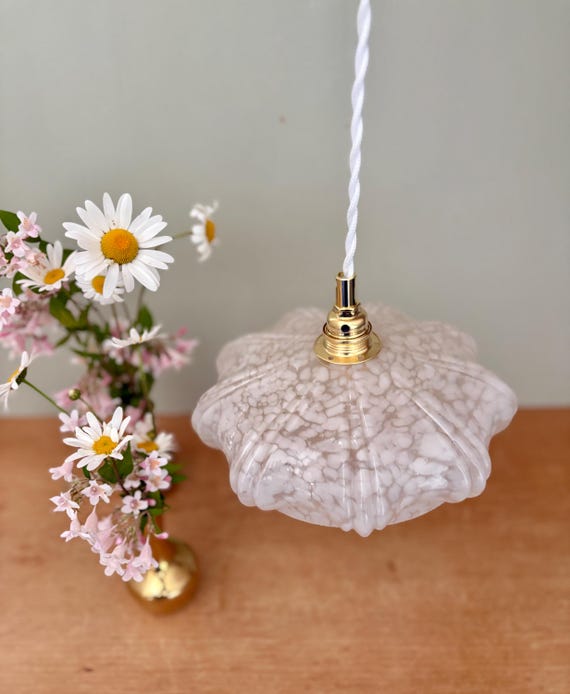Abat-jour Globe En Verre Clichy – Art Déco, Blanc Moucheté, Lustre Tulipe Vintage